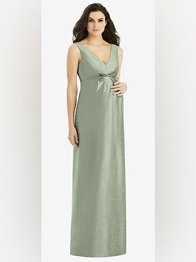 Alfred Sung Sleeveless Satin Twill Maternity Dress in Sage Green